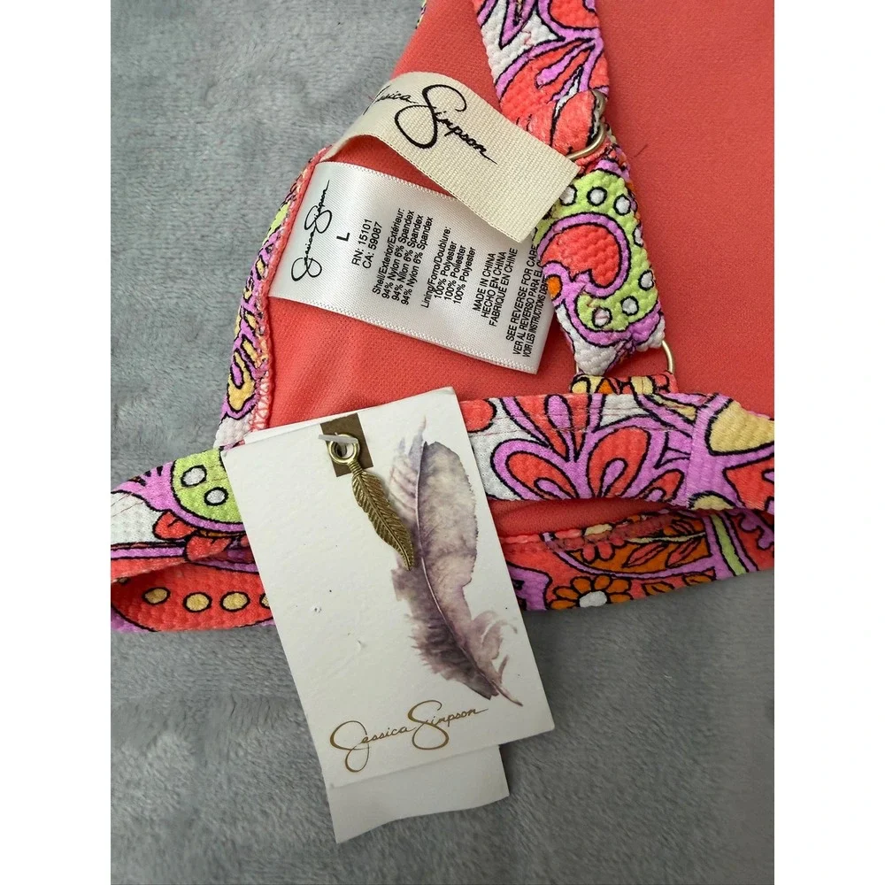 NWT Jessica Simpson Women's Mandarin paisley Thick Strap bikini swim top L $56